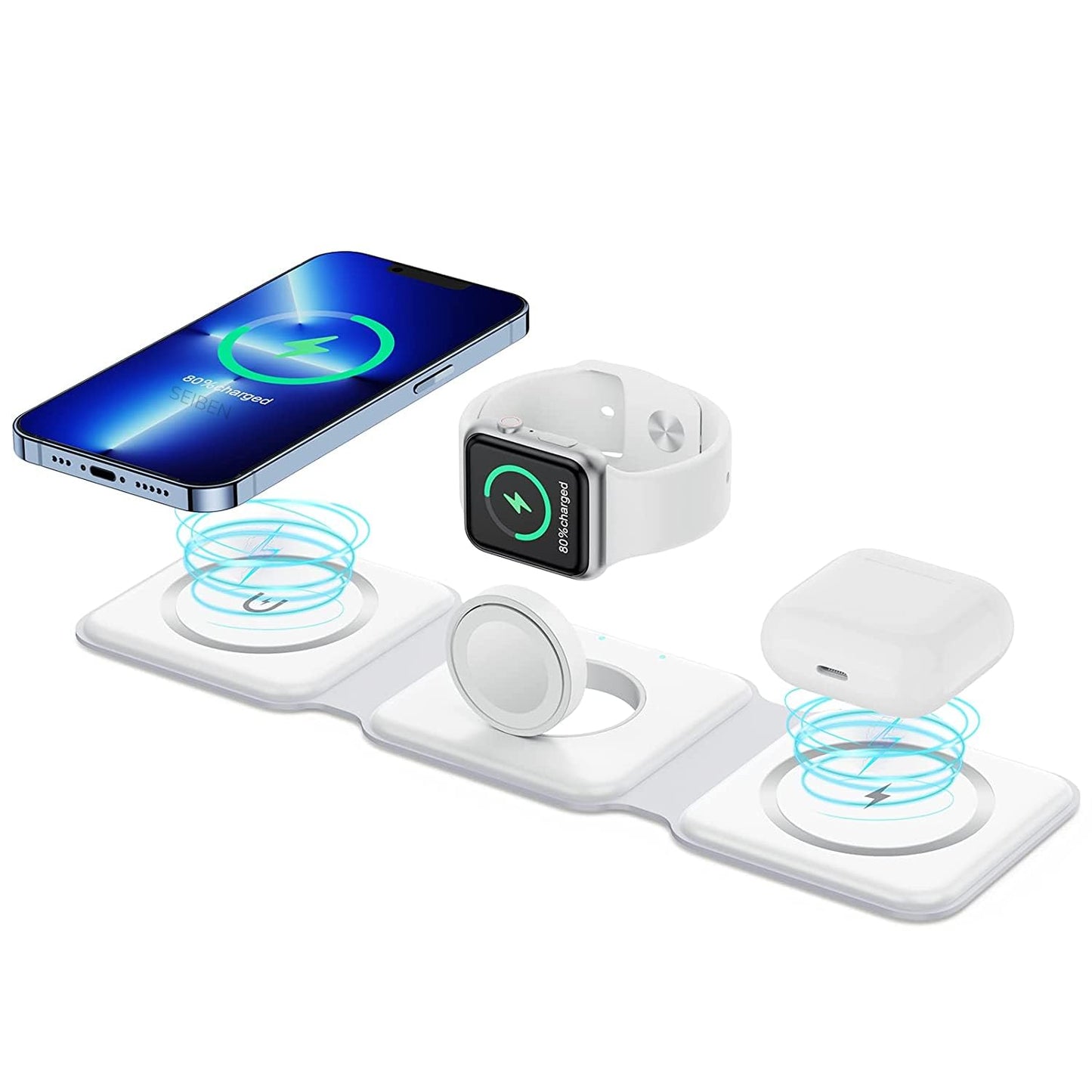 Dealstech MagFold 3-in-1 Wireless Charger | 23W Fast Charging | Foldable MagSafe Dock – Pearl White