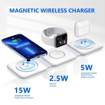 Dealstech MagFold 3-in-1 Wireless Charger | 23W Fast Charging | Foldable MagSafe Dock – Pearl White